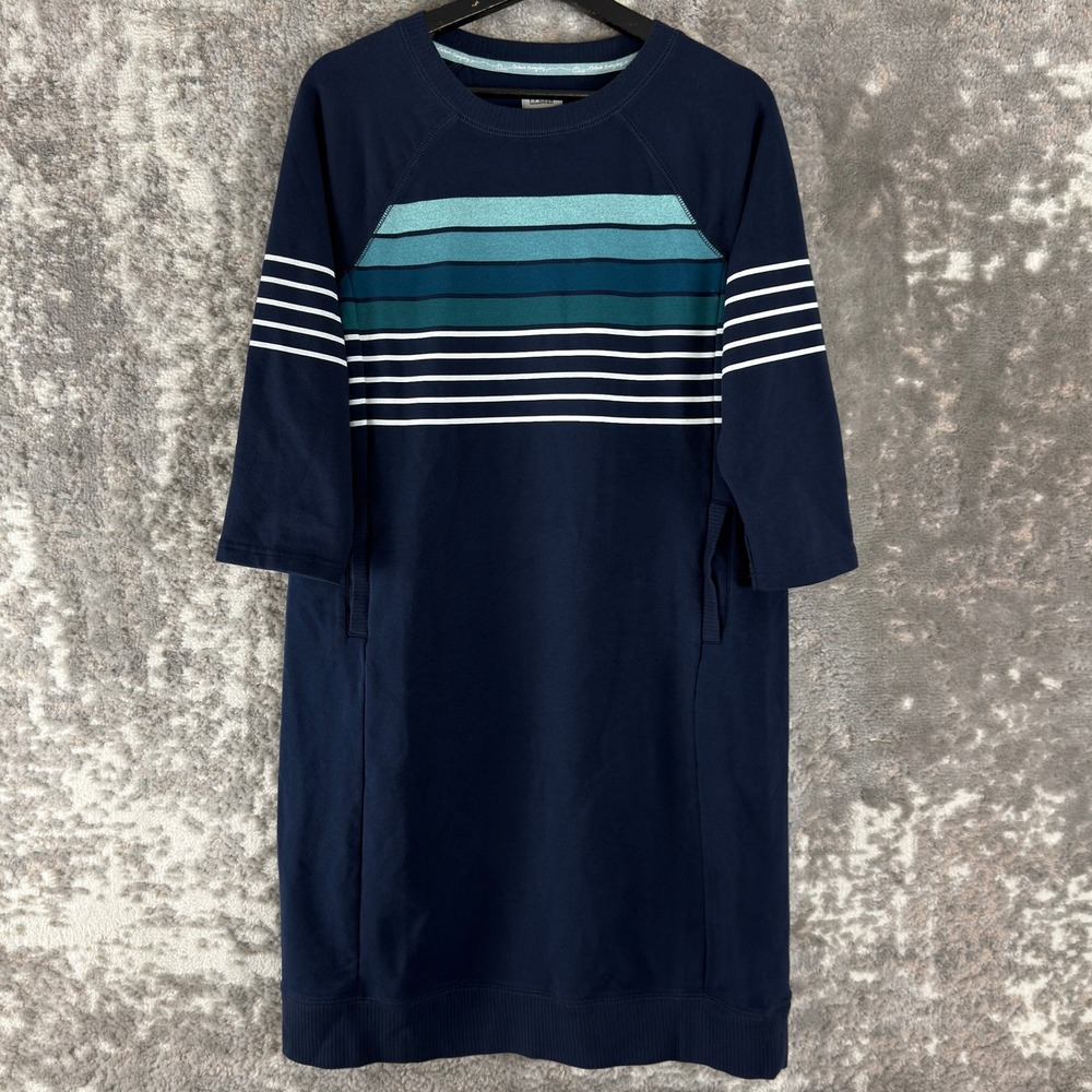 New L.L.Bean Size M 24/7 Sweats Ombre Striped Knit Sheath Dress Navy 3/4 Sleeve
